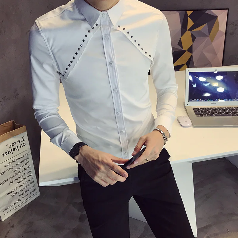 Высококачественная брендовая новая рубашка модная 2020 с заклепками длинным