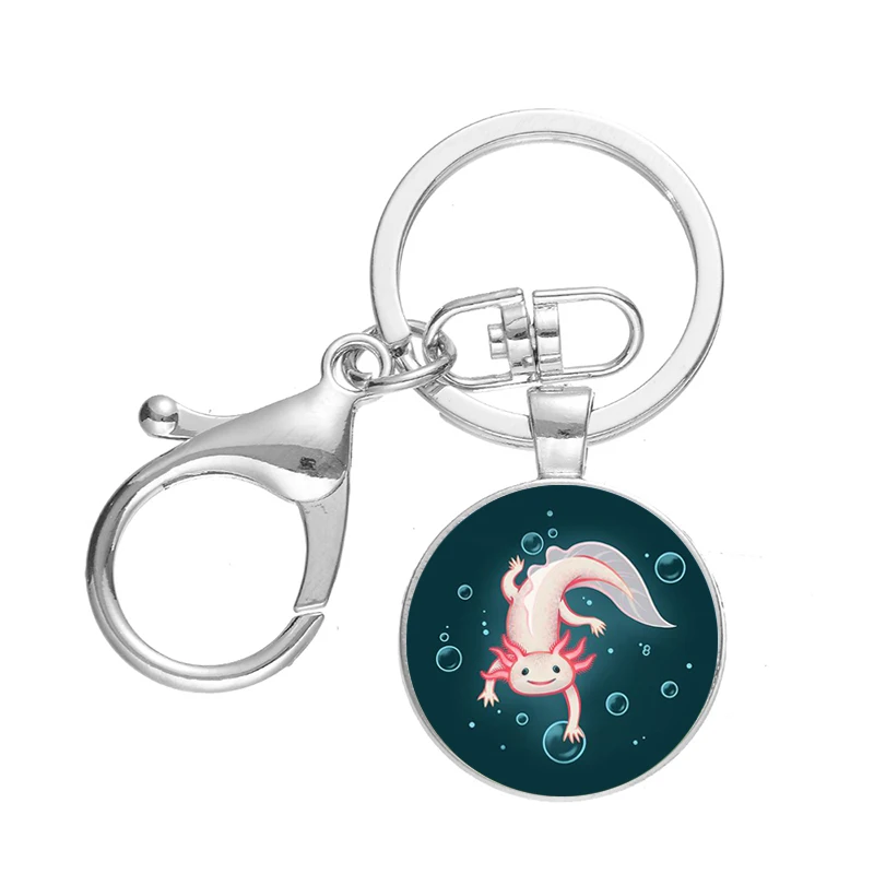 Трендовый брелок Kawaii Axolotl стеклянный купол животный дизайн застежка лобстер