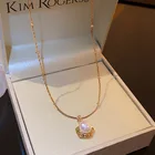 Цепочка с подвеской с жемчугом женская, модное ожерелье неправильной геометрической формы в Корейском стиле, ожерелье золотистого цвета с кулоном, ювелирные аксессуары