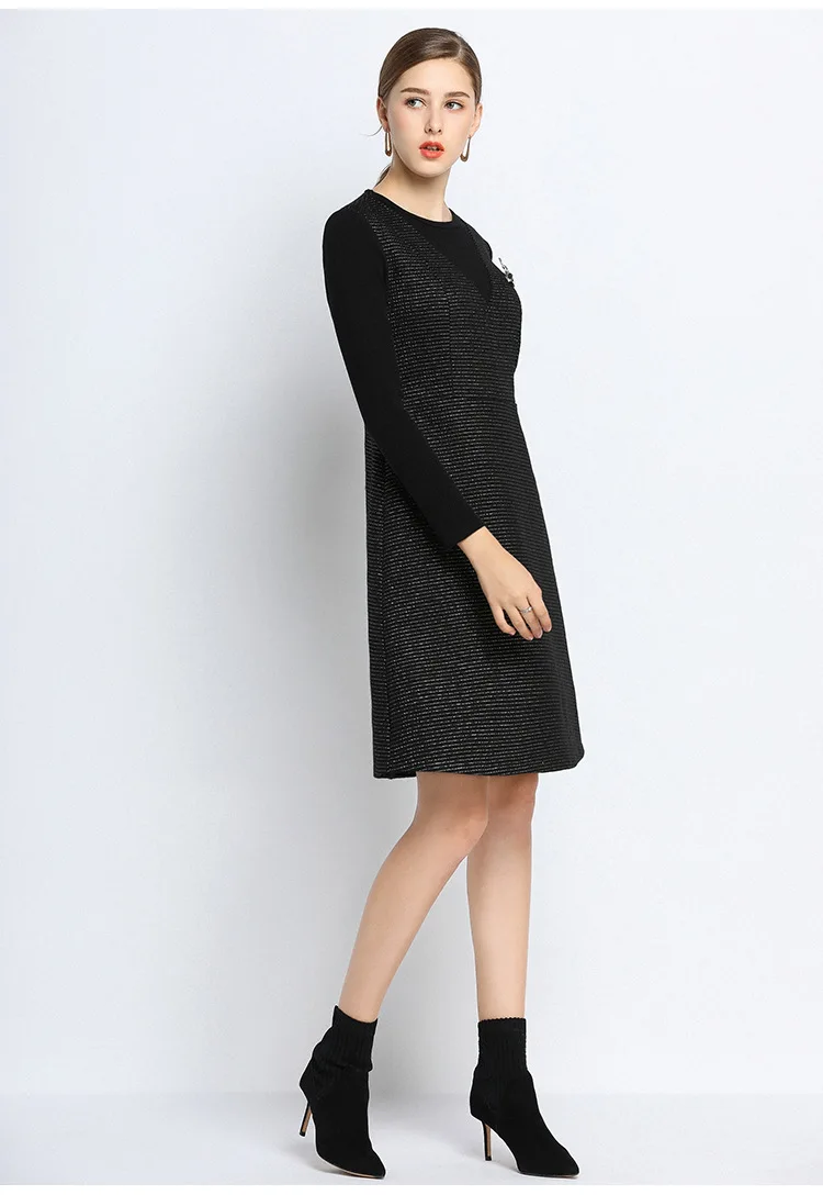 Зимнее платье большого размера 2019 женское черное мягкое приятное для кожи яркое