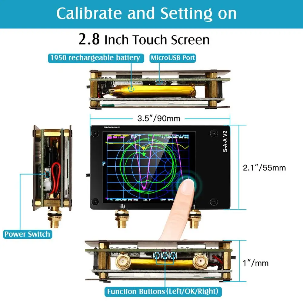 Векторный анализатор сети 2 8 дюйма VNA 10 кгц-3 ГГц HF VHF UHF антенный S-A-A-2 NanoVNA V2 |