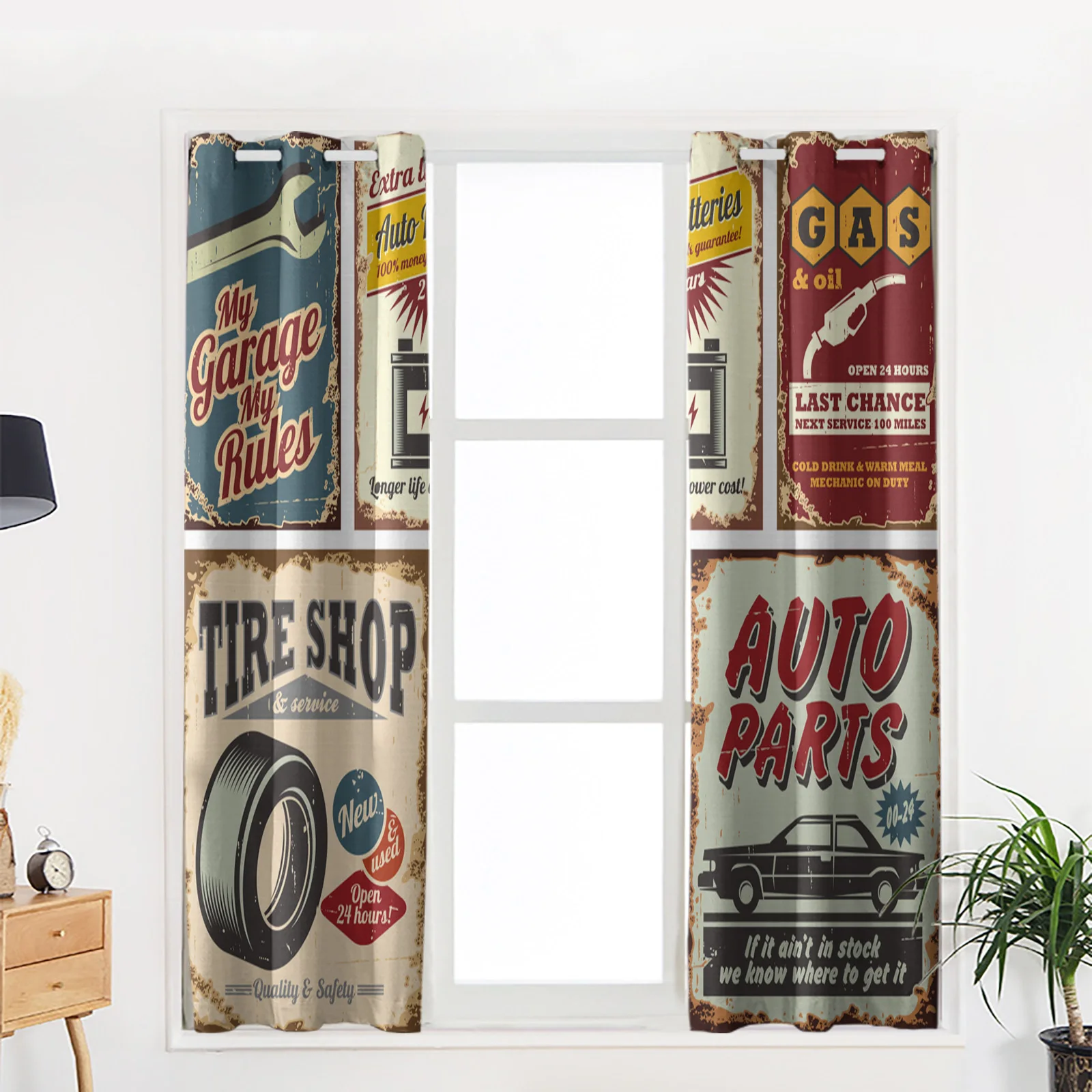 

Retro Poster Design Car Tool Blackout Curtain Living Room Window Curtain Children's Blackout Curtains for The Bedroom