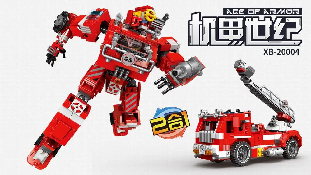 

2IN1 super Transformation robot city vehicle 2in1 building block Fire engine truck educational toys Fireman brick for boys gifts