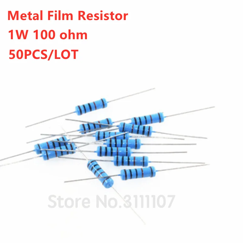 

50PCS/LOT 1W +/-1% 100R 100 ohm Metal Film Resistor 1W DIP Resistance NEW