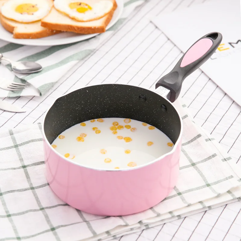 

Антипригарная сковорода 18 см для жарки яиц с крышкой розовая черная кастрюля для молока супа универсальная фотография