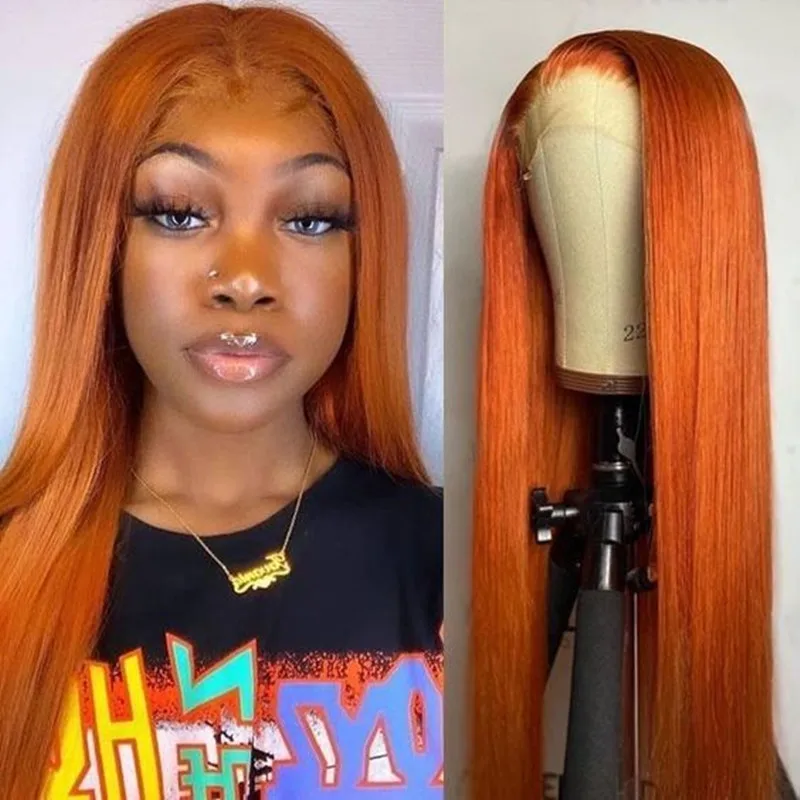 Brazilian Orange Ginger Color Wig Straight 13x4 Lace Front Human Hair Wigs For Women Remy Pre Plucked Glueless Closure Wig