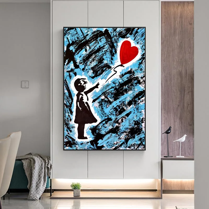 

Abstract Banksy Canvas Painting Child And Heart Posters Prints Quadros Wall Art Picture Living Room Home Decor Cuadros