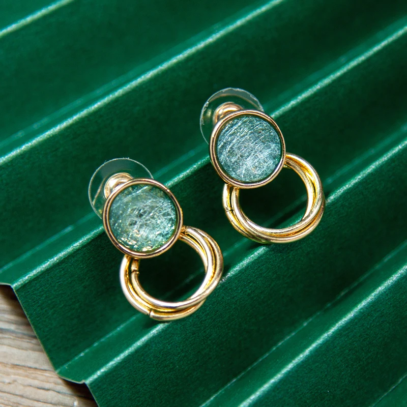 

Vintage Gold Color Drop Earrings Asymmetric Round Green Gem Dangle Earring For Women Wedding Dress Party Gifts