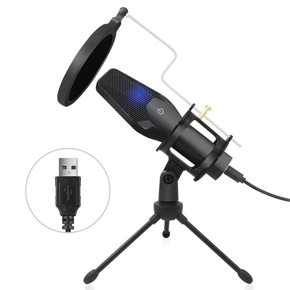 

Проводной конденсаторный микрофон, настольный USB-микрофон с функцией шумоподавления и подставкой типа C для компьютерных игр, встреч, Plug and ...