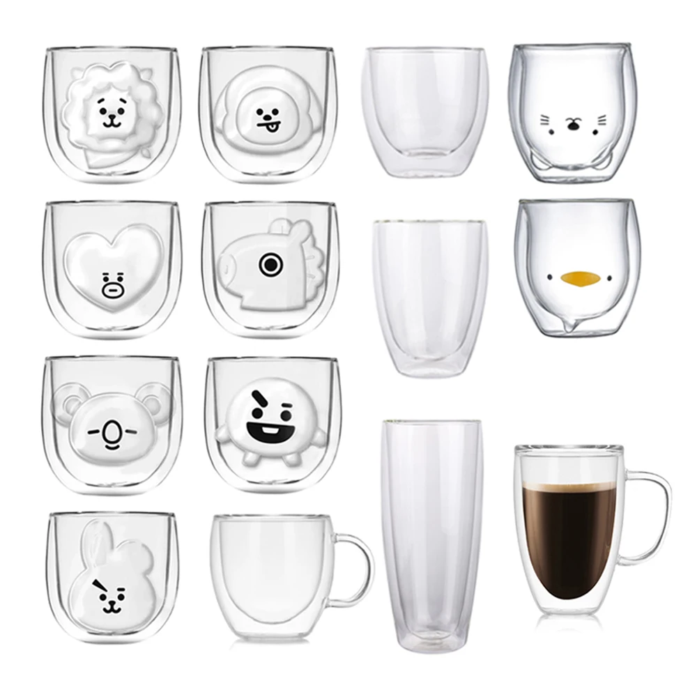 

Двухслойные Стеклянные чашки для виски, пива, медведь, кофейная кружка, Термостойкие чашки для молока, сока, питьевая посуда для напитков