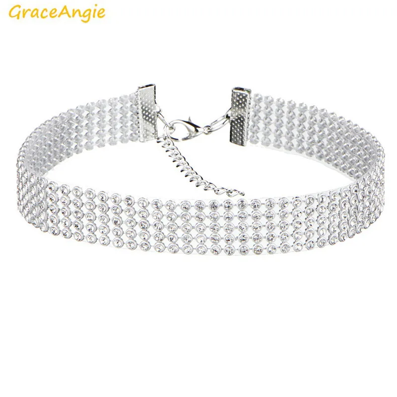 GraceAngie, 1 шт., блестящие стразы, прозрачный цвет, опционально, серебряный цвет, цепочка из сплава, колье, ожерелье, женские вечерние аксессуары