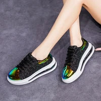 2020 spring female thick bottom sneakers mixed colors round toe platform bling women flats casual shoes ladies running shoes 41