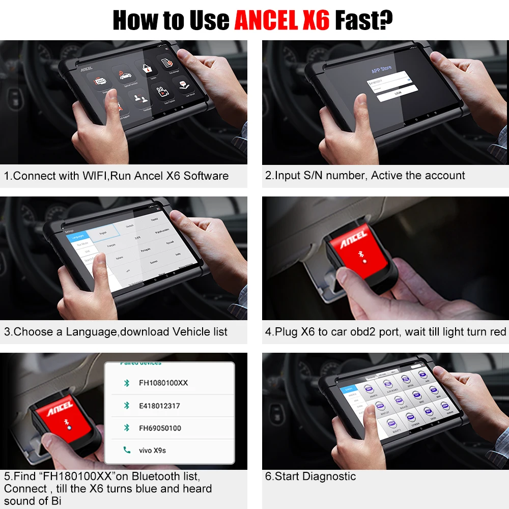 Ancel X6 Bluetooth OBD2 сканер ABS подушка безопасности масло EPB DPF Сброс Профессиональный OBD2 Автомобильный сканер бесплатное обновление автомобиля диагностический инструмент