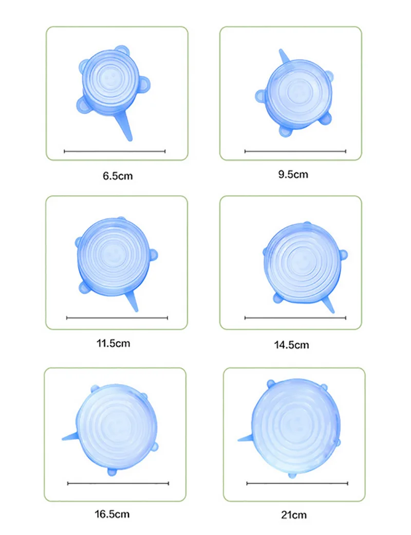 

6Pcs/Set Silicone Lids Reusable Cover Pan For Bowls Pots Universal Airtight Food Wrap Lid Cooking Home Kitchen Accessories