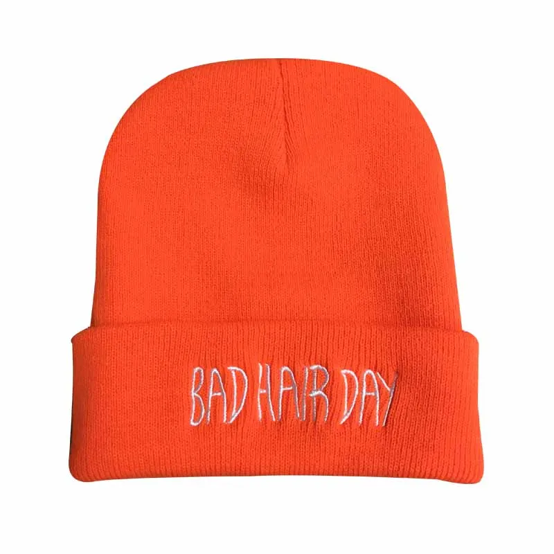 orange Модная спортивная зимняя шапка унисекс с надписью «Bad Hair Day», мужская шапка, вязаная зимняя шапка в стиле хип-хоп, шапка для женщин VL - Цвет: orange