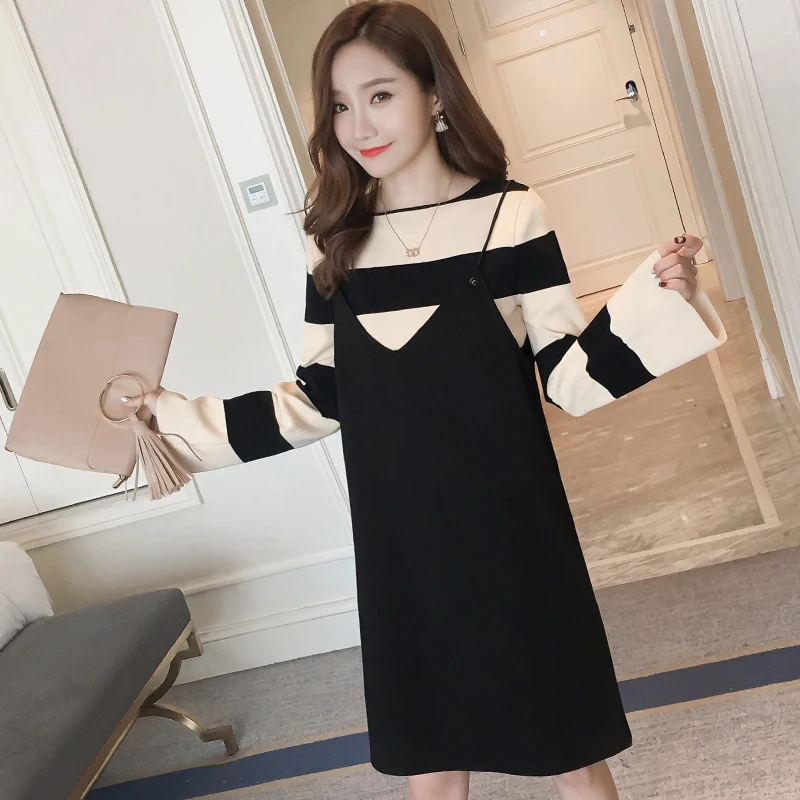 Консервативный стиль для беременных Полосатое трикотажное платье костюмы