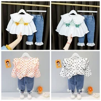 girls dot print topspants denim 2 pcs children clothes infant girls spring summer clothing children outfit