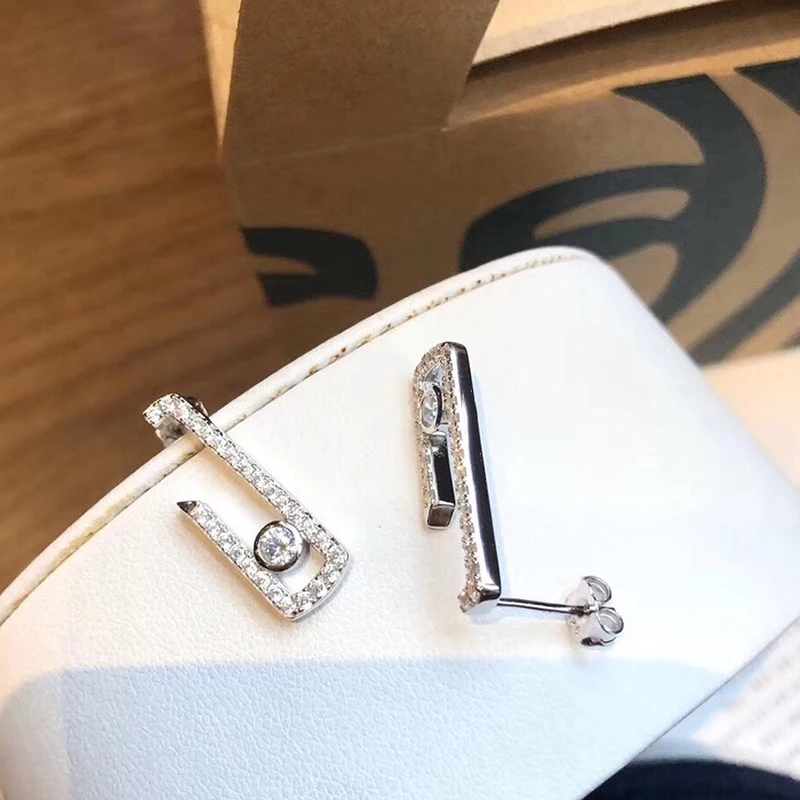 

Hot Brand Pure 925 Sterling Silve Crystal Stud Earrings for Women Beach Slide Stone Pin Design Earrings Move Stone Jewelry Gift