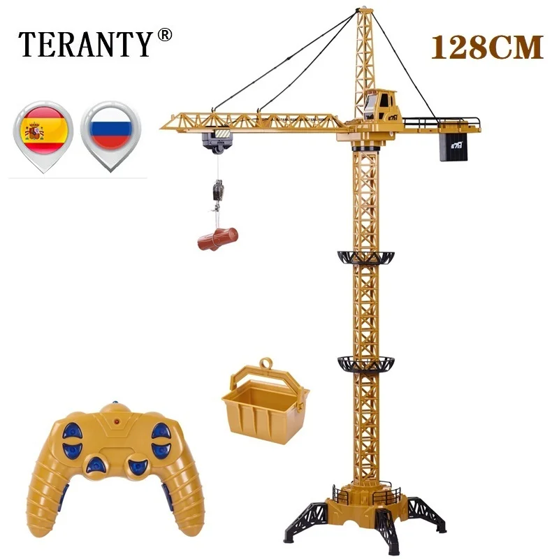 New 2022 Upgraded Version Remote Control Construction Crane 6CH 128CM 680 Rotation Lift Model 2.4G RC Tower Crane Toy For Kids