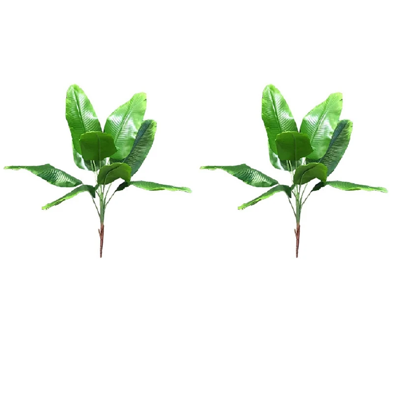 

2X Artificial Plants Tropical Leaves Banana Faux Palm Leaf Of Plant Fake Leaves Indoor Outside Garden Wedding Decor
