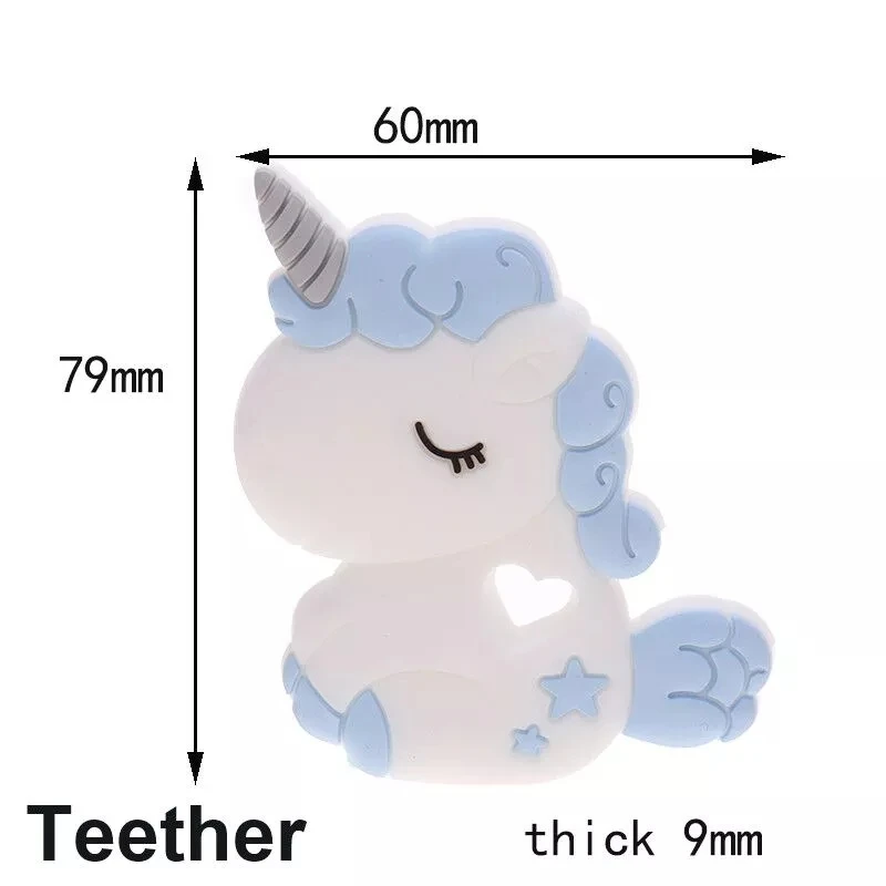 

QHBC Unicorn 2pc Silicone Rodent Baby Teether Animal BPA Free Infant Teething Pendant Necklace Horse DIY Nursing Material Gift