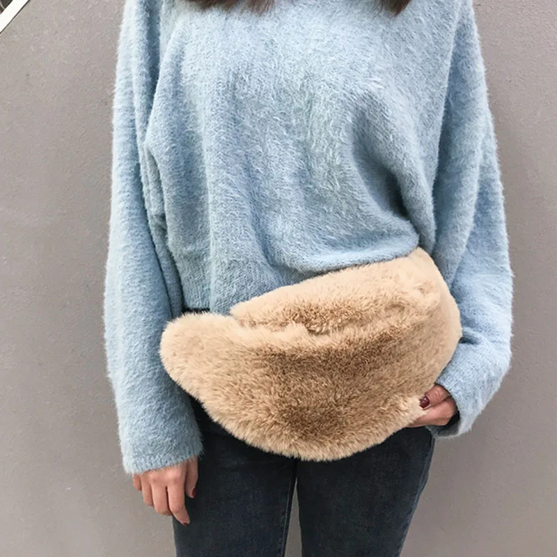 Плюшевая поясная сумка для женщин 2019 зимняя нагрудная из искусственного меха