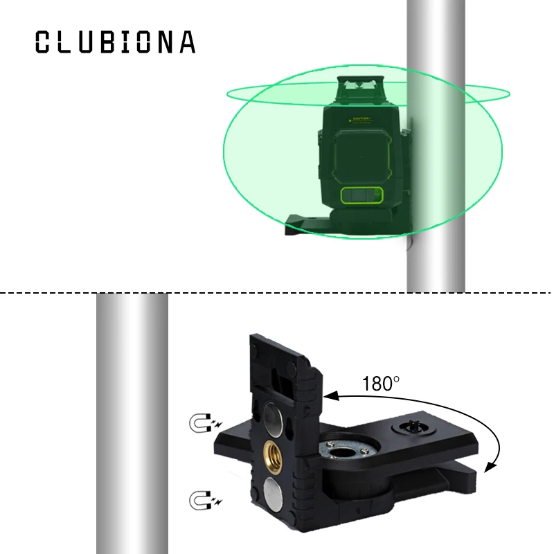 Немецкий лазерный 3D уровень CLUBIONA MD08G зеленый с 2 разными рабочими линиями 360 и