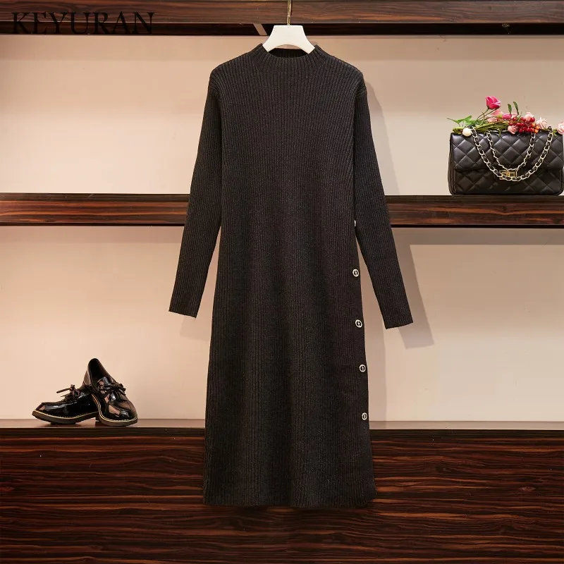 Плюс размер 4XL модное платье-свитер на пуговицах женское осенне-зимнее платье