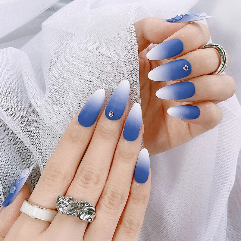 Голубая белая серия капель воды готовая Накладка для дизайна ногтей набор