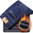 Мужские теплые джинсы, черные повседневные облегающие брюки из денима, большие размеры 40, зима 2021