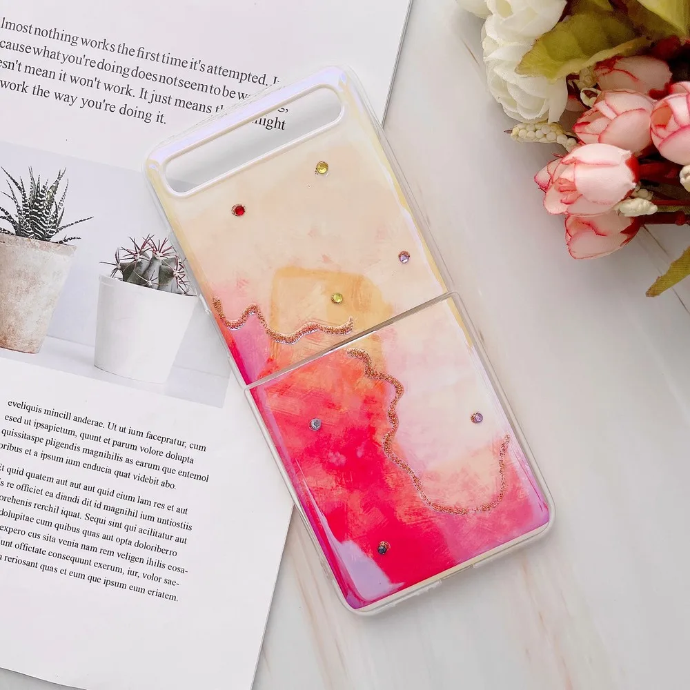 

New blue light watercolor painting foil gold Case For Samsung Galaxy Z Flod2 Z Flip 5G Folding smartphone for men women cover