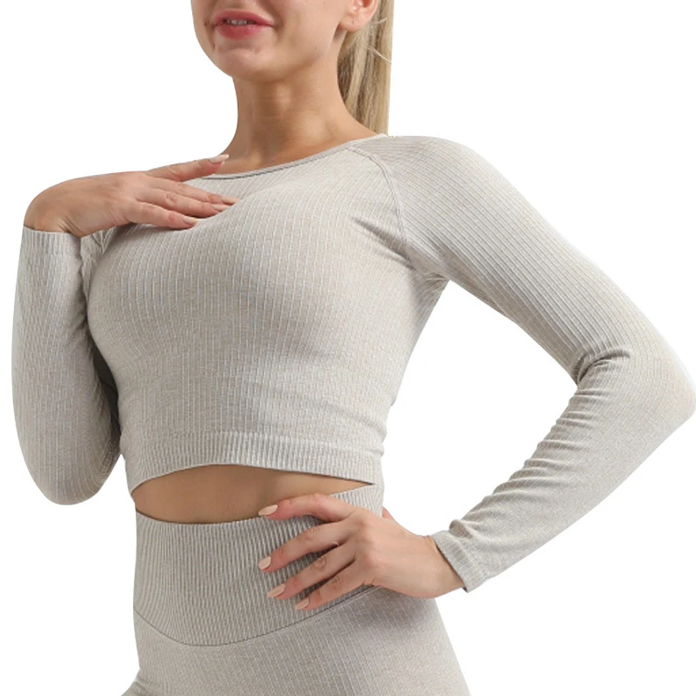 

High Quality Women Seamless Yoga Shirts Long Sleeve Workout Sport Gym Fitness Stretch Female Clothing Quick Dry Breathable