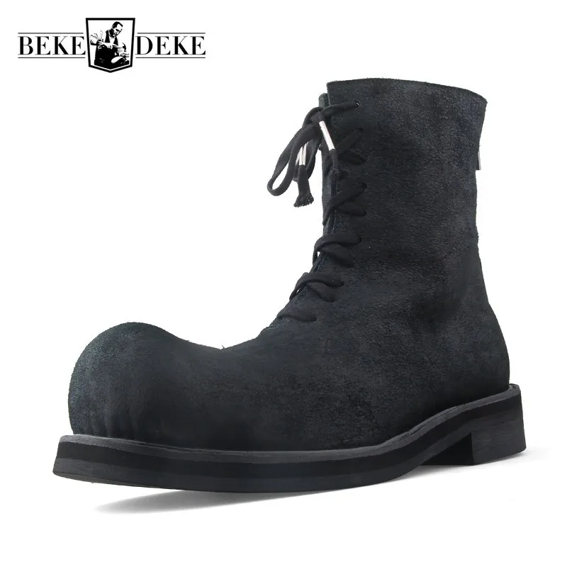 Мужские Винтажные сапоги из натуральной кожи с круглым носком на