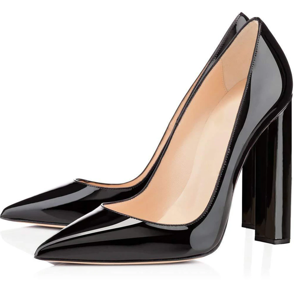 Женские вечерние туфли-лодочки на высоком массивном каблуке туфли с острым