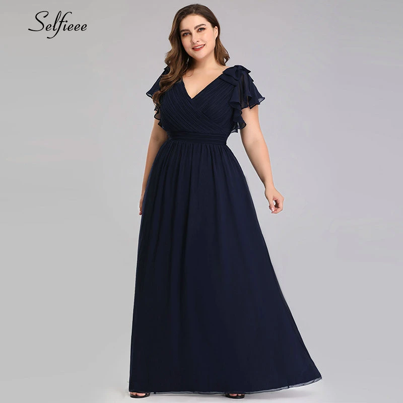 Платья размера плюс для женщин 4xl 5xl 6xl новое летнее платье трапециевидной формы с v-образным вырезом и расклешенными рукавами длинное шифоновое платье для пляжа, макси платья в стиле бохо - Цвет: Navy Blue