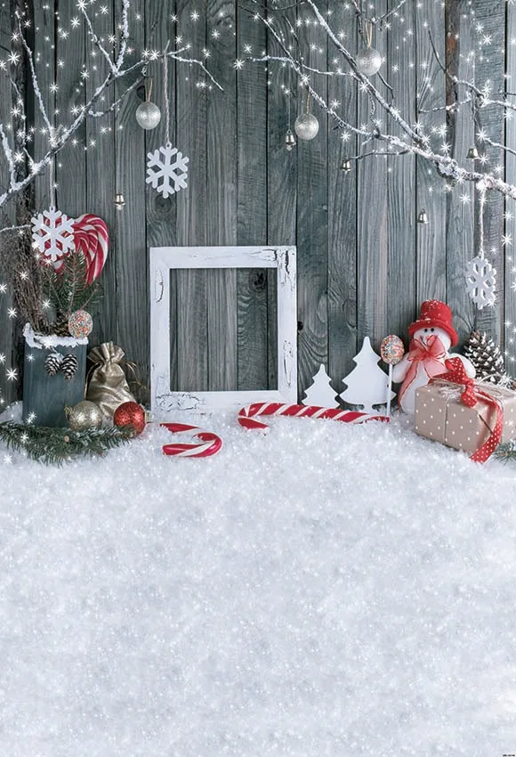 

Winter Snow Christmas Tree Gifts Wood Wall Party Children Family Photo Background Photo Backdrop Photocall