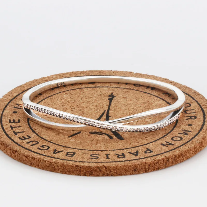 

Fashion Elegant Woman Bangle 925 Sterling Silver White Zircon Double Wrap Bangle DIY Jewelry Making For Pandora