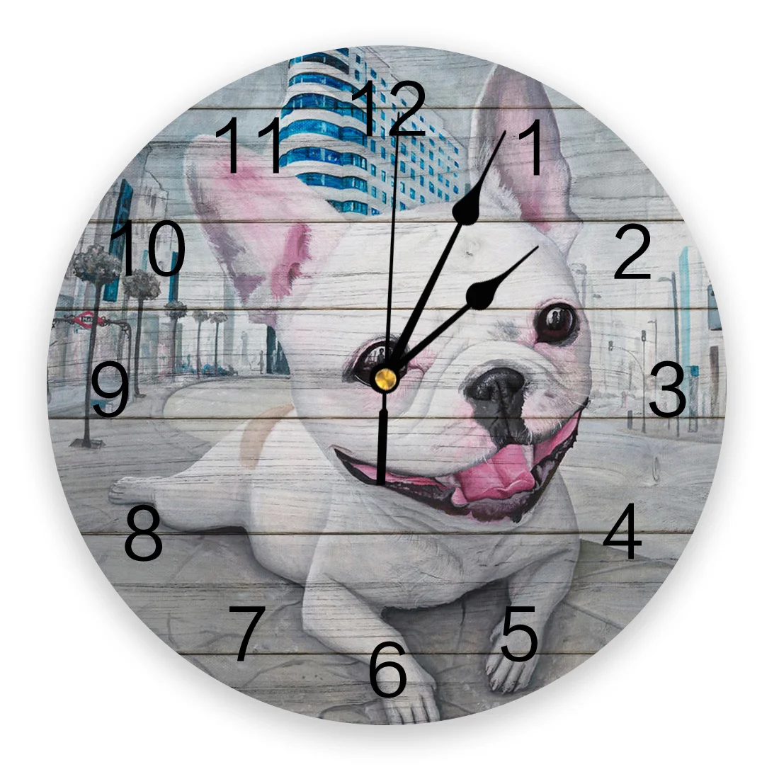 Милые бульдог город улица настенные часы цифровые домашний декор современный