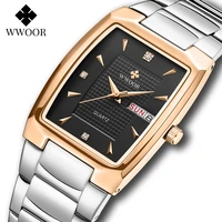 2022 new wwoor men quartz wristwatches top brand luxury stainless steel square waterproof automatic week date watch reloj hombre