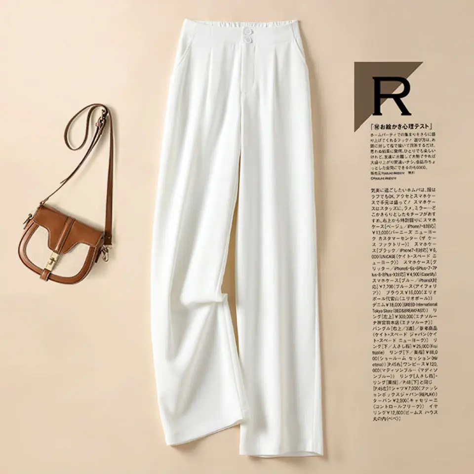 

Повседневные свободные широкие брюки с высокой талией, женские брюки на весну и осень, новый стиль, женские и белые шикарные Костюмные брюки...