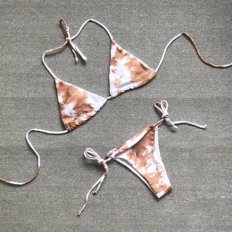 BK303CE Sexy Thong Bikini mujer extreme Triangle bikini Women Swimwear Bandage swimsuit pink Smudge gradient Bathing Suit biquini - Цвет: BK303CE