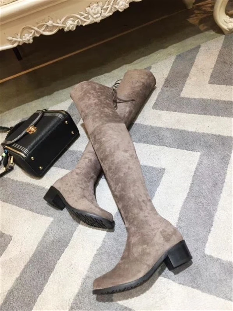 

New Suede Leather Winter Over The Knee Boots Women Stretch Fabric Thigh High Sexy Woman Shoes Long Bota Feminina zapatos de muje