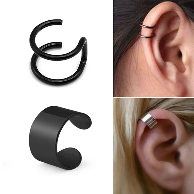

New Popular 1 piece Stainless Steel Painless Ear Clip Earrings For Men/Women Punk Black Non Piercing Fake Jewelry Gifts
