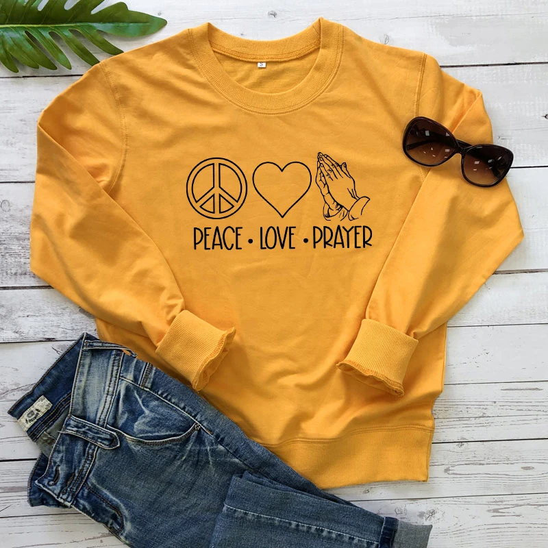 

Peace Love Prayer Sweatshirt Inspiring Religious Jesus Bible Pullovers Casual Women Graphic Christian Church Sweatshirts