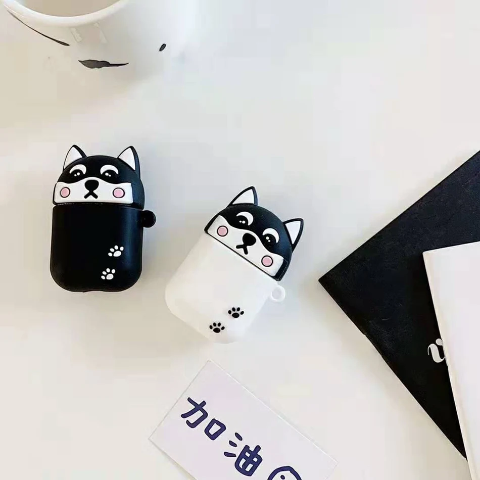 Для AirPods чехол 3D милый забавный мультяшный черный белый Хаски желтый Сиба чехол для Airpods 2/i10/i11 TWS Защитная крышка
