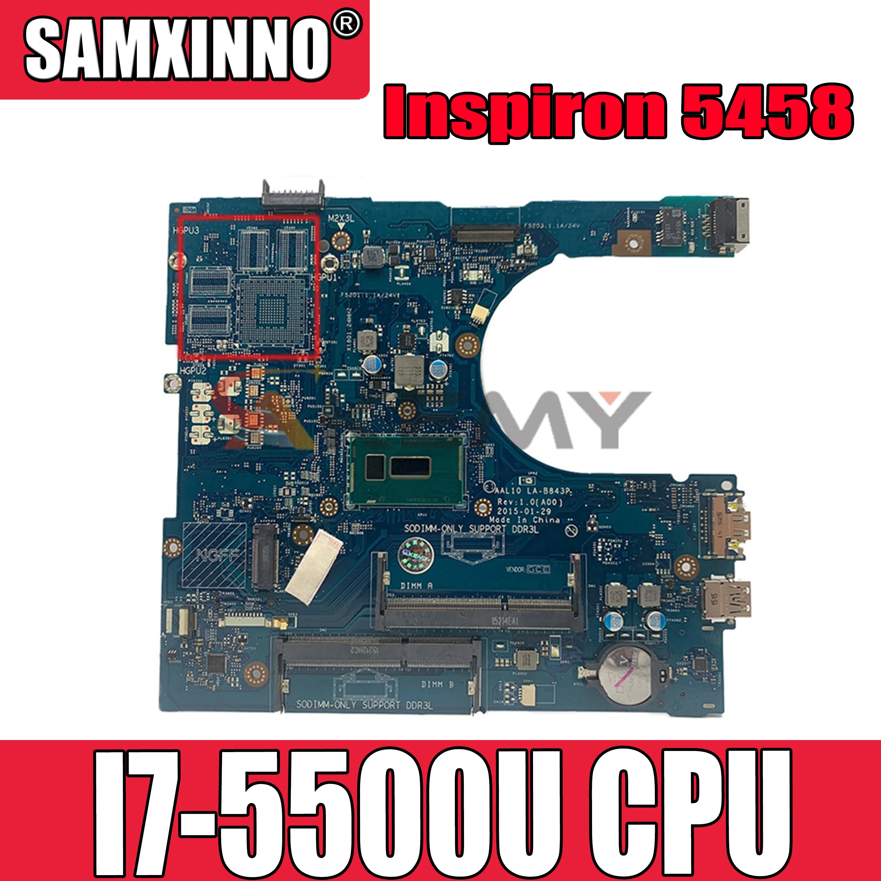 

Оригинальная материнская плата для ноутбука DELL Inspiron 5458 5558 5758 I7-5500U SR23W материнская плата AAL10 LA-B843P CN-0RC3PN 0RC3PN Процессор