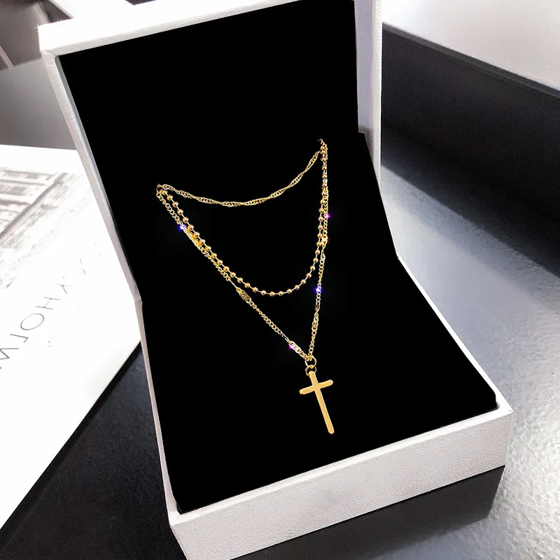 

New style simple stylishindividualversatileniche design three-layer cross necklace