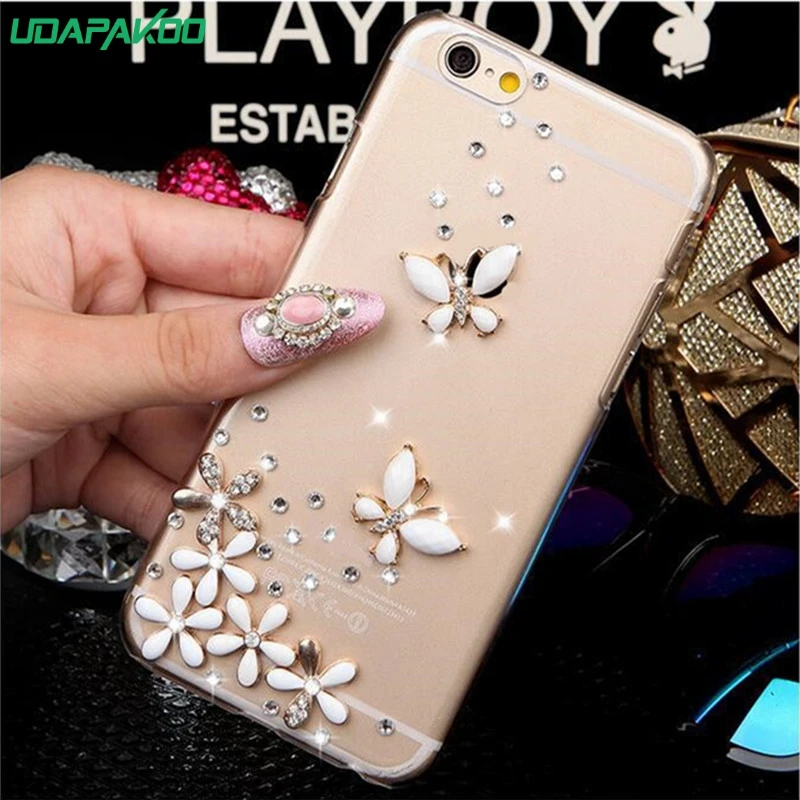 Пластиковый Чехол для мобильного телефона iphone 7 8 plus с бабочкой и цветами стразами