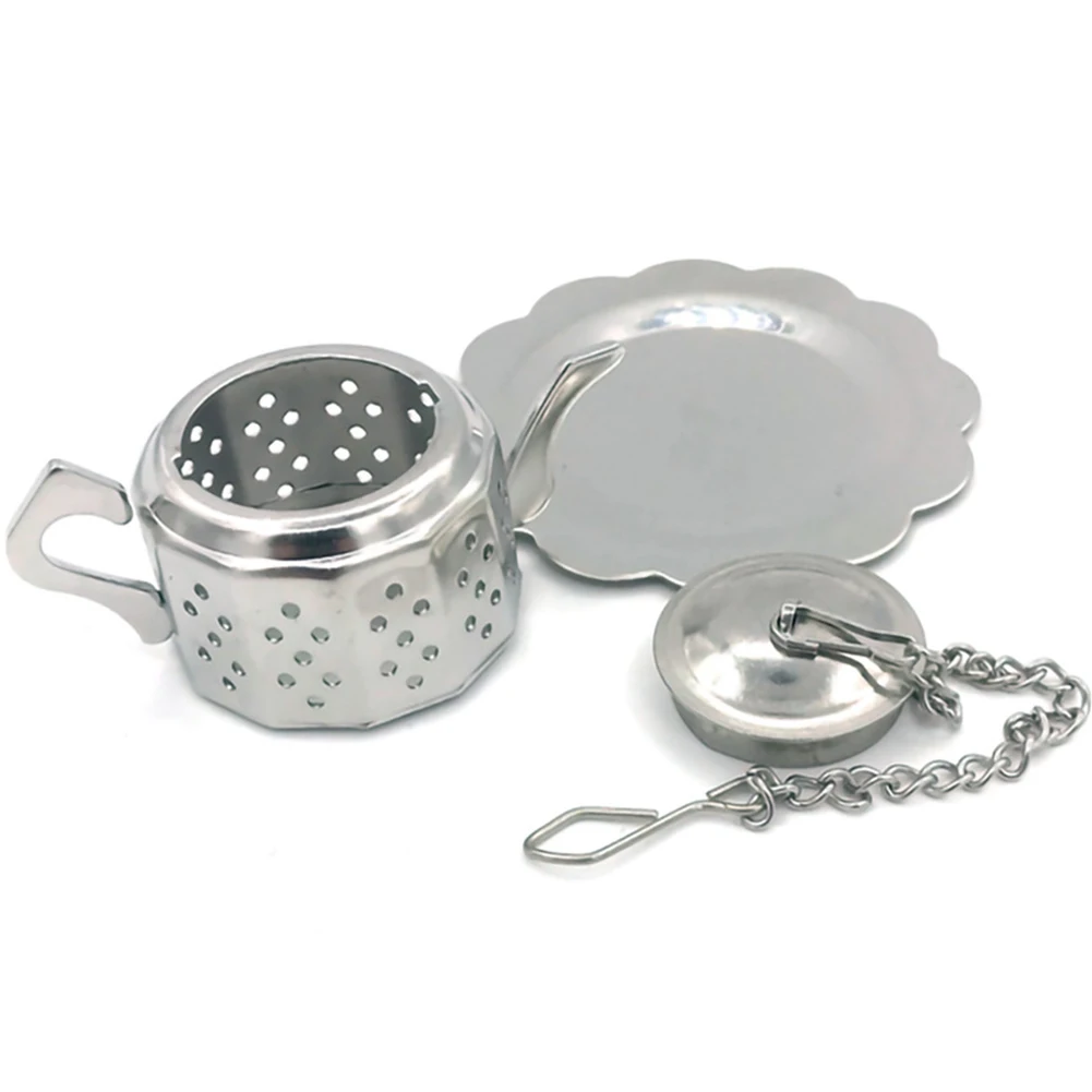 Tea Strainer Loose Drinkware Stainless Steel With Drip Tray Home Teapot Shape Polygon Filter Kitchen Durable Reusable Container | Дом и сад