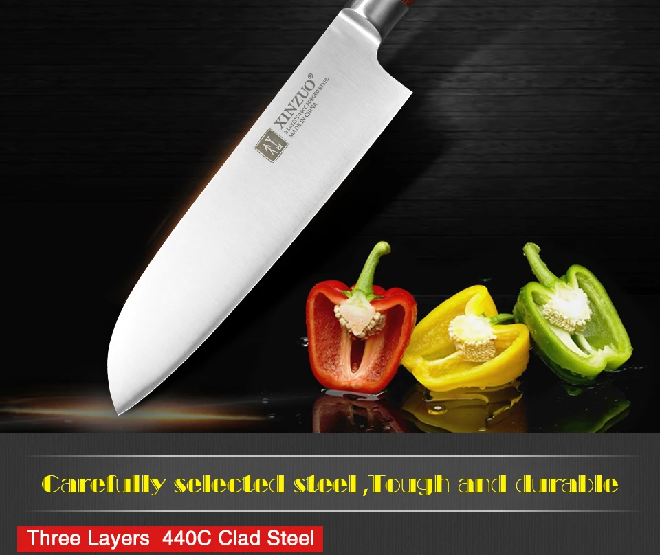 XINZUO 7 ''нож Santoku 3 слоя 440C стальной кухонный нож высокого качества из нержавеющей стали японский нож шеф-повара с ручкой Pakkawood